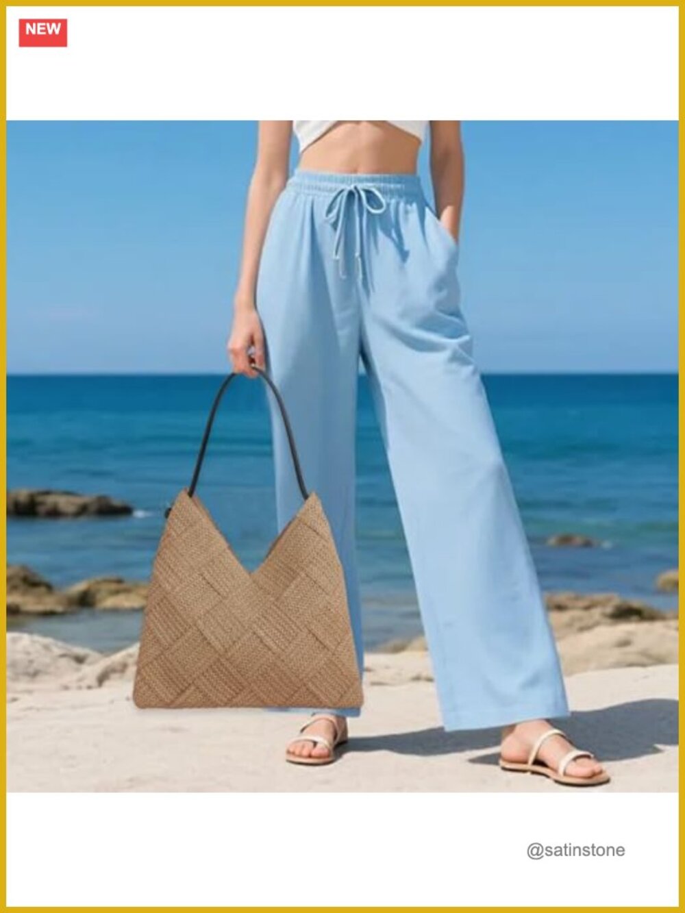 Handmade Straw Woven Hobo Tote Bag Shoulder Purse Summer Beach - Picture 3 of 7